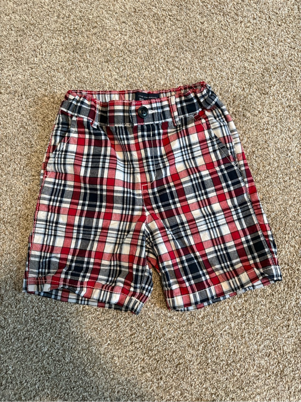 The Children's Place Red Navy & White Plaid Flat Front Shorts